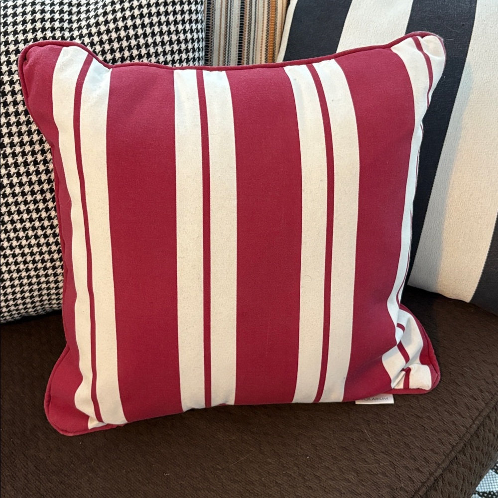 🆕SOLARIUM Red and White Striped Outdoor Pillow